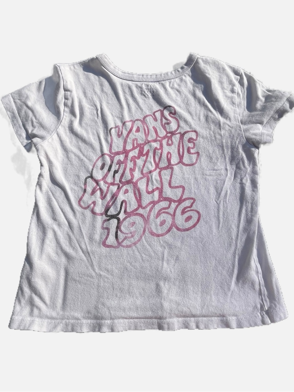Vans Vintage White Short Sleeve Tee with Pink Logo & White Vans Side Tag